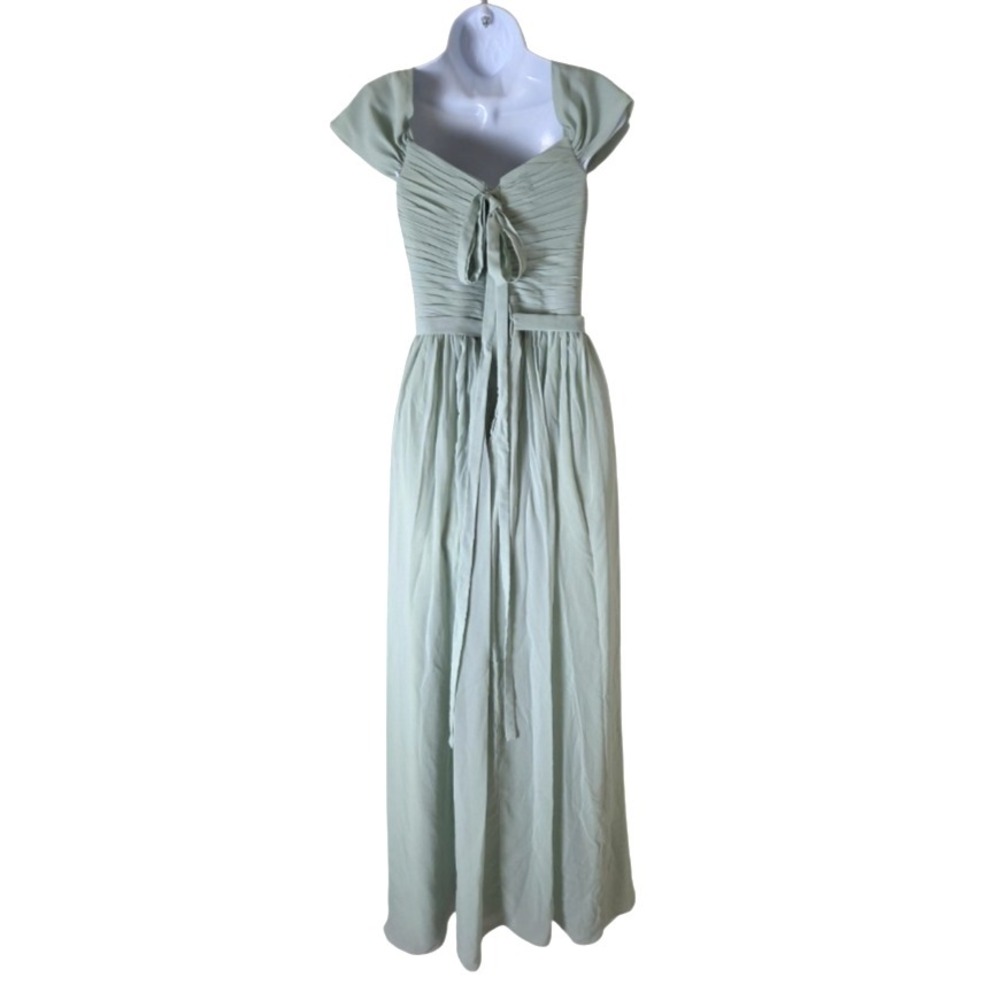 Green Chiffon Maxi Dress S Corset Off Shoulder Flower Accent Lined Special Event - Picture 7 of 8